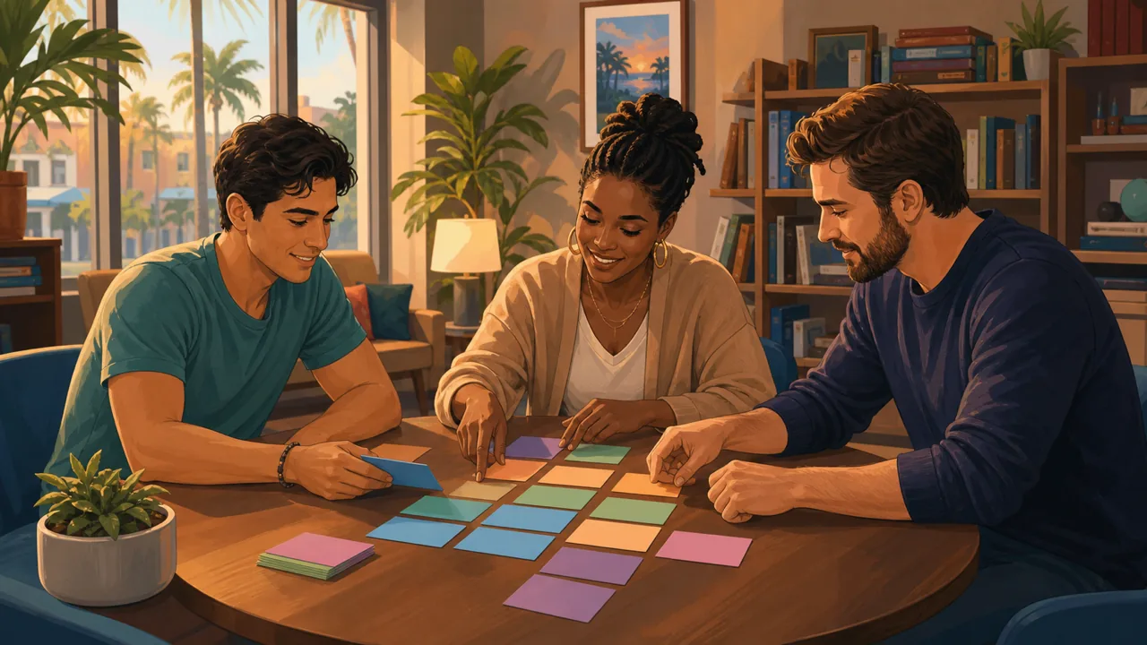 A student and working adult reviewing a weekly outpatient schedule with a counselor