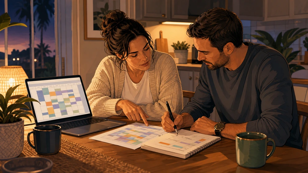 A family and counselor comparing outpatient schedule options