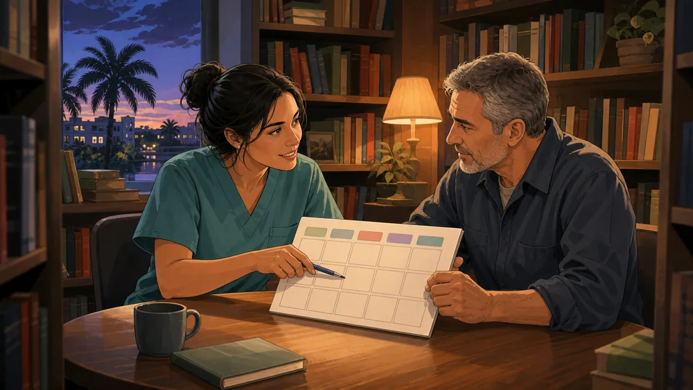 A West Palm Beach working-adult outpatient planning scene