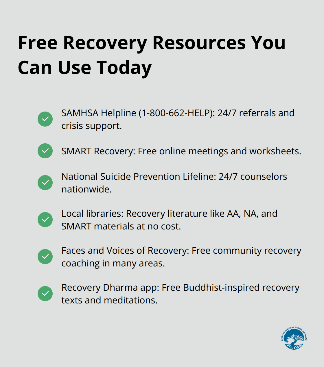 Checklist of no-cost recovery support options in the United States - addiction recovery self help