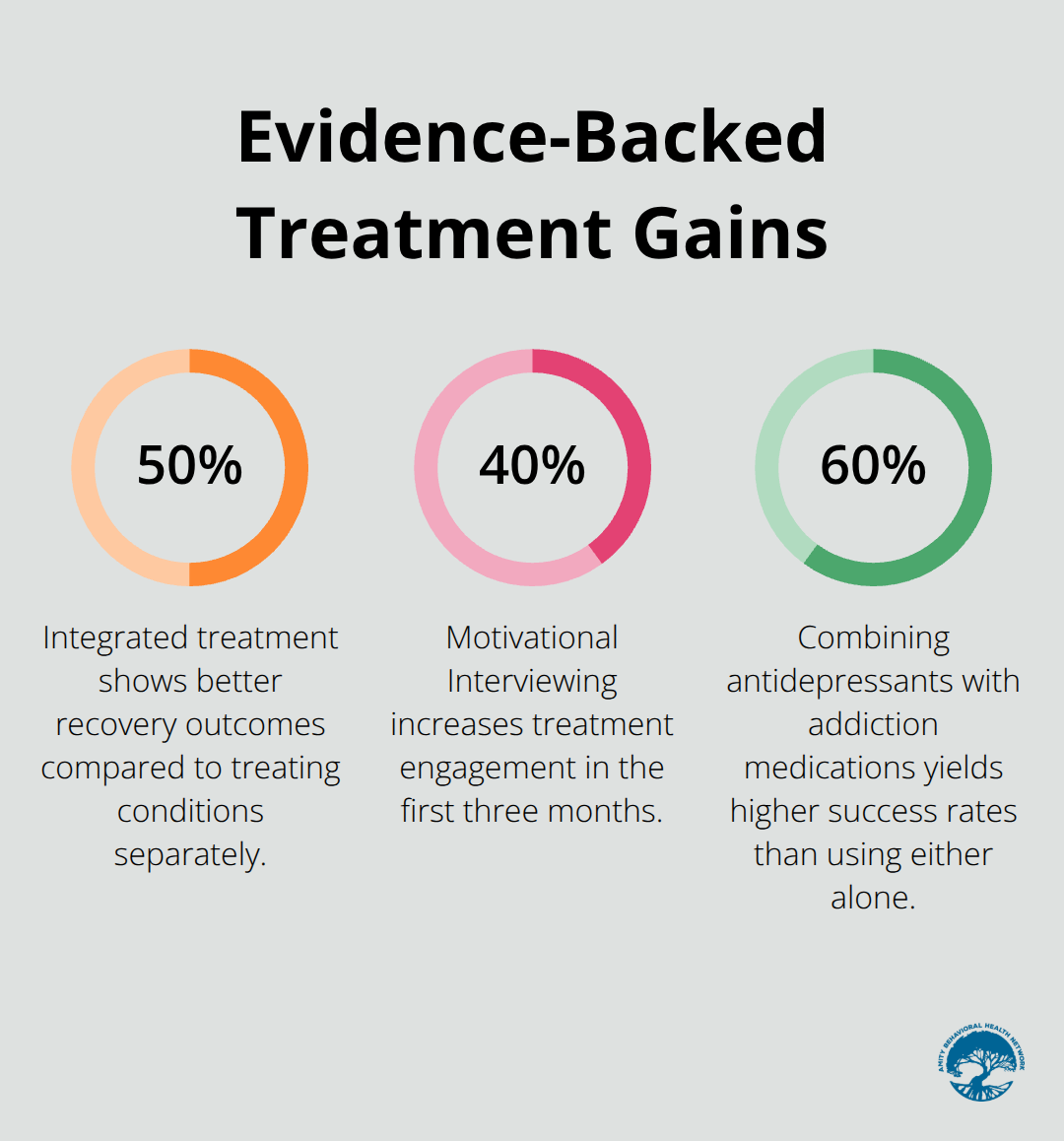 Chart visualizing key percentage improvements from dual diagnosis treatments