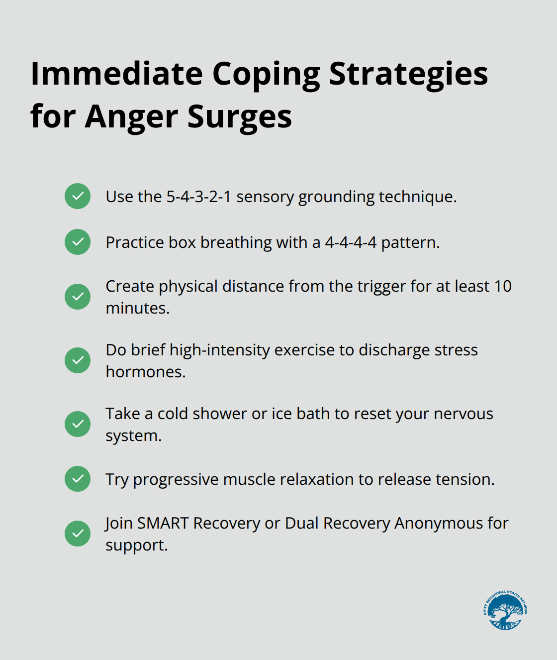 Checklist of practical techniques to curb anger and prevent substance use