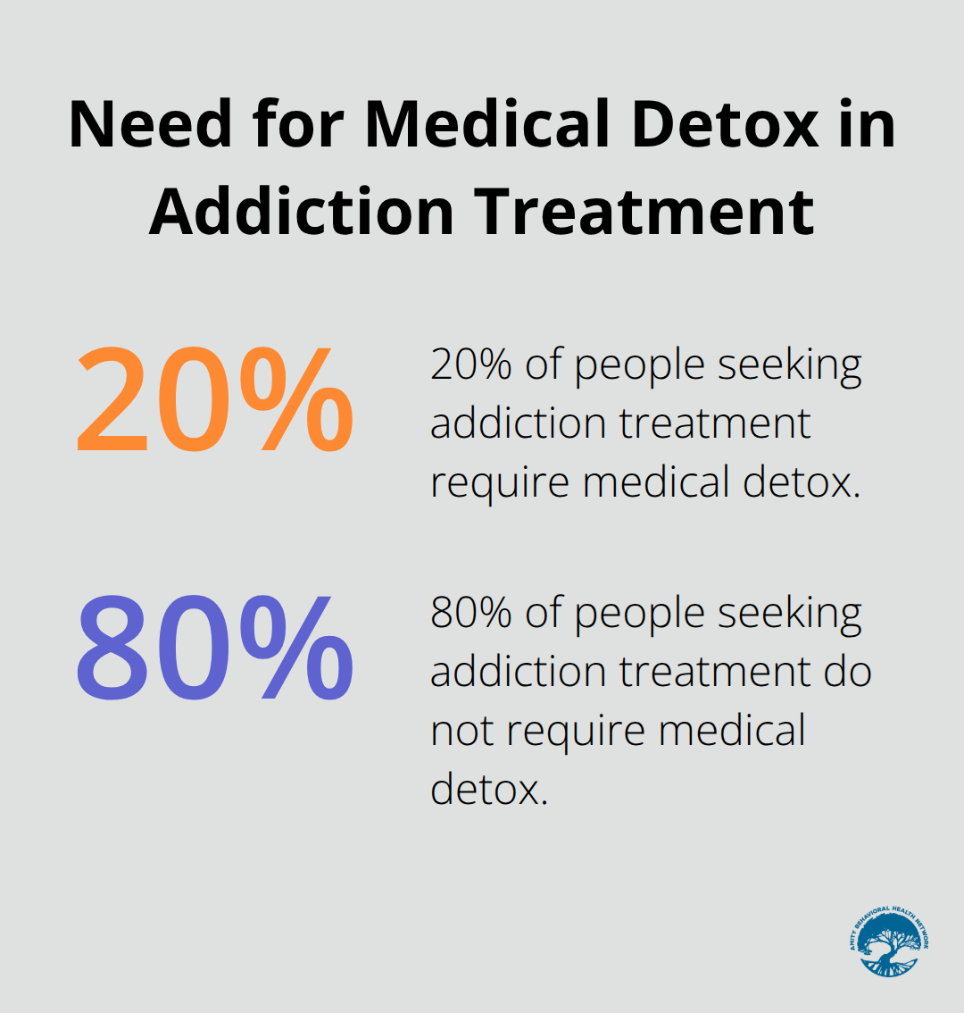 Pie chart showing 20% of people seeking addiction treatment need medical detox - what happens in a medical detox